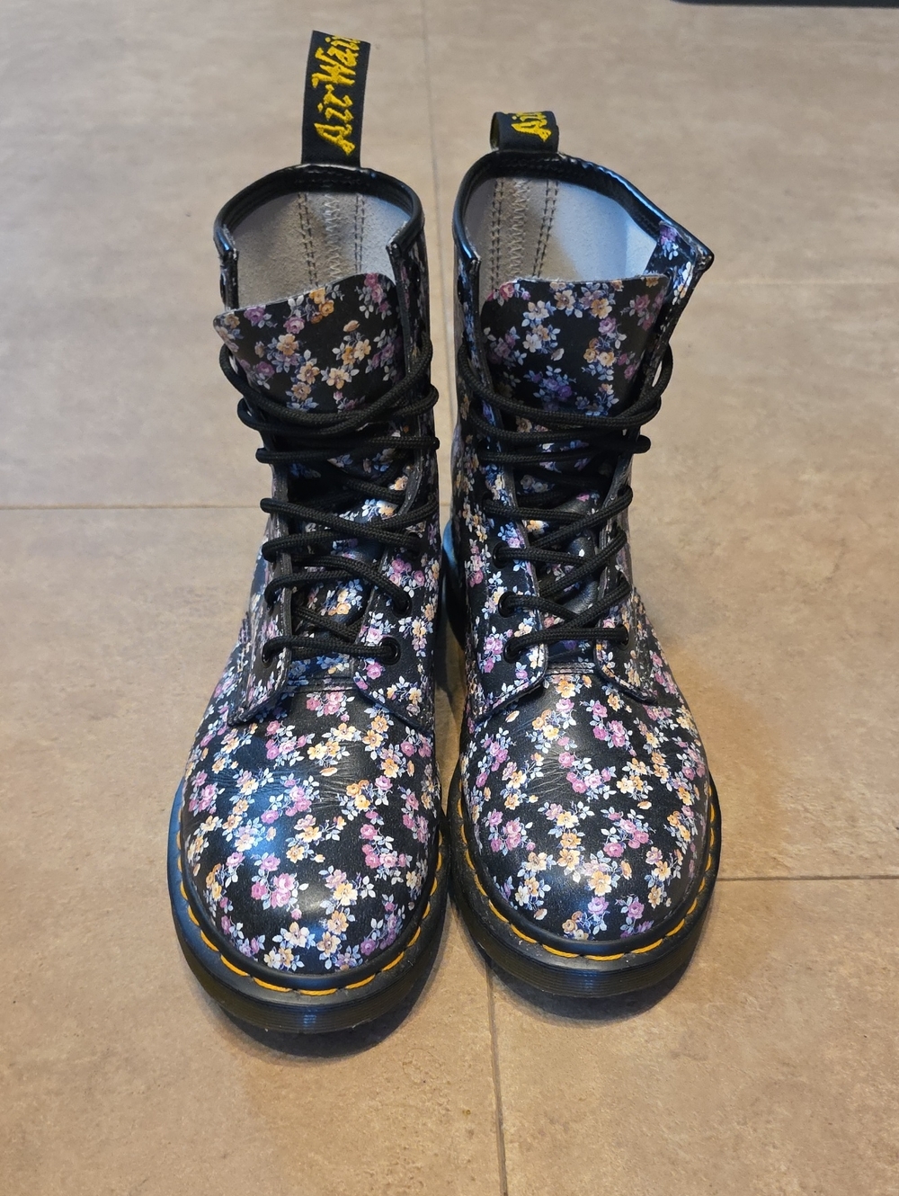 Dr. Martens Women's Floral Lace-Up Combat Boots in Black Size 8.